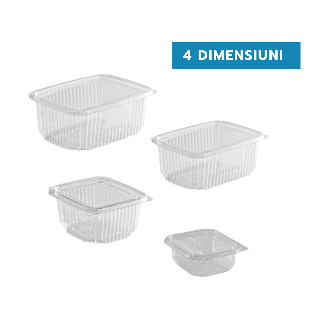 Caserole transparente GROASE cu capac atasat PET, 375 ml, 100 buc/set